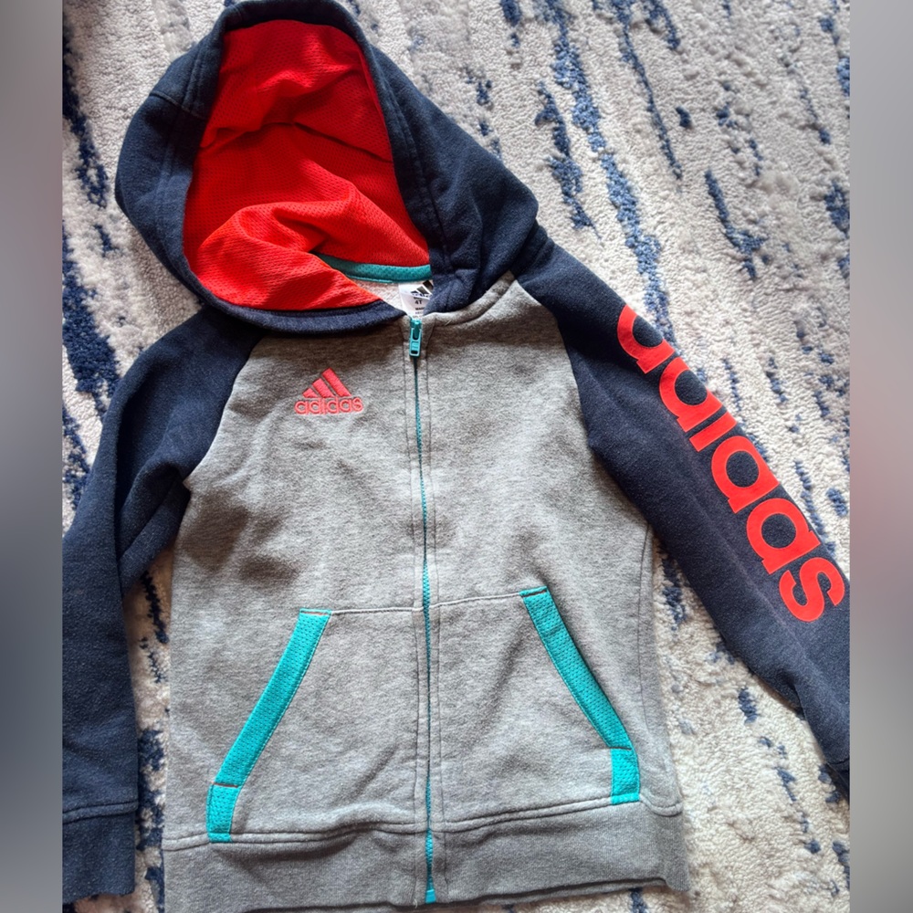 Kids 4T Adidas zippers-hoodie (gray/blue/orange)